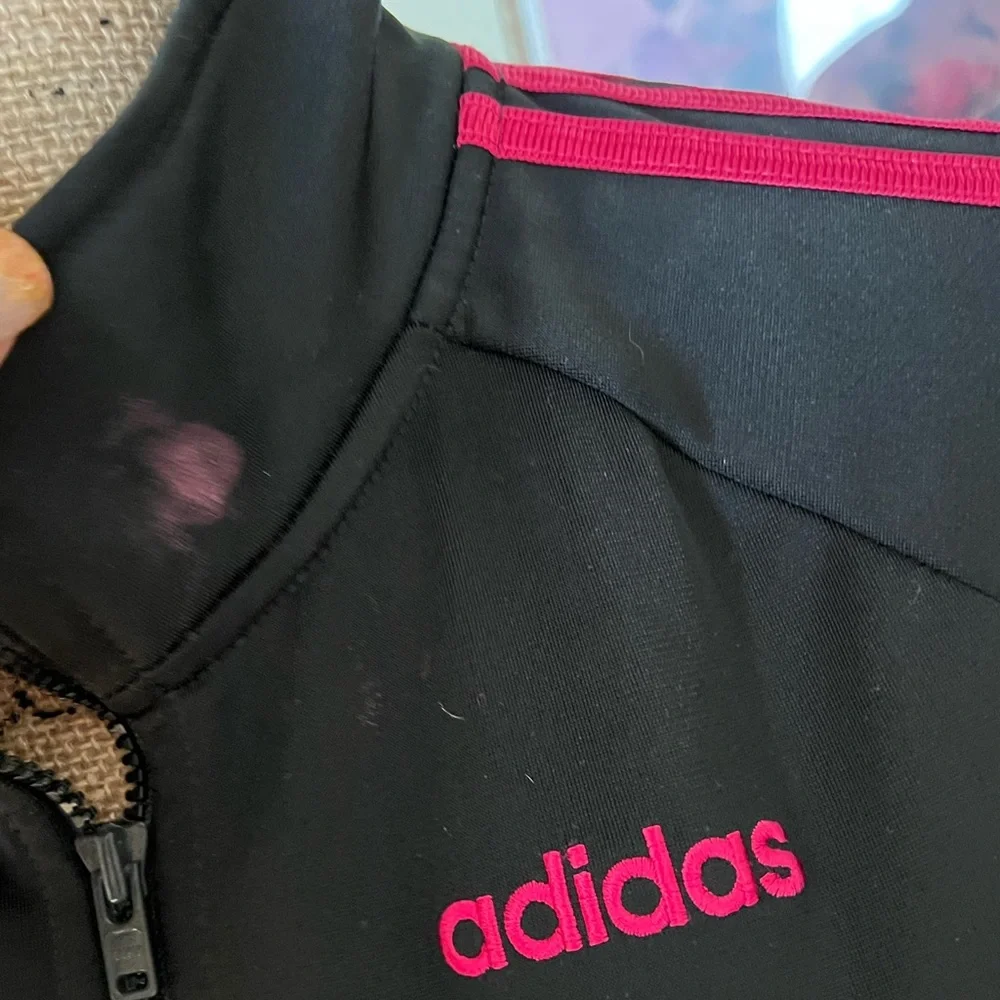 Adidas zip up hoodie size xl(16) black/pink track jacket - Picture 2 of 3